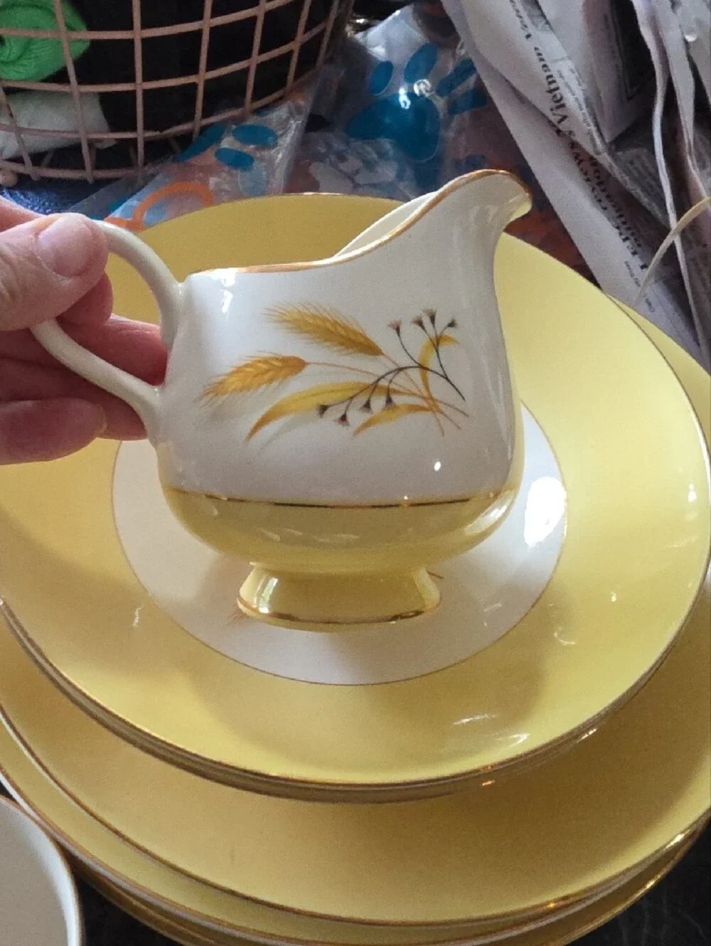 Yellow and White Floral Dinnerware with Gold Trim Accents